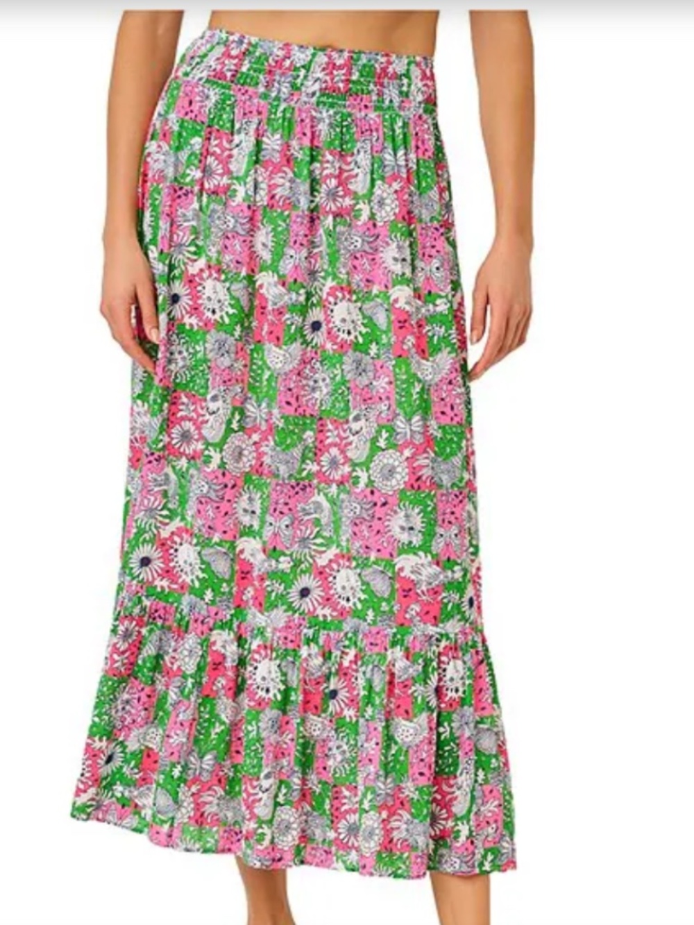 Lilly Pulitzer Enzo Lil Chicken Check Tiered Maxi Skirt Swim Cover-Up, Size XS